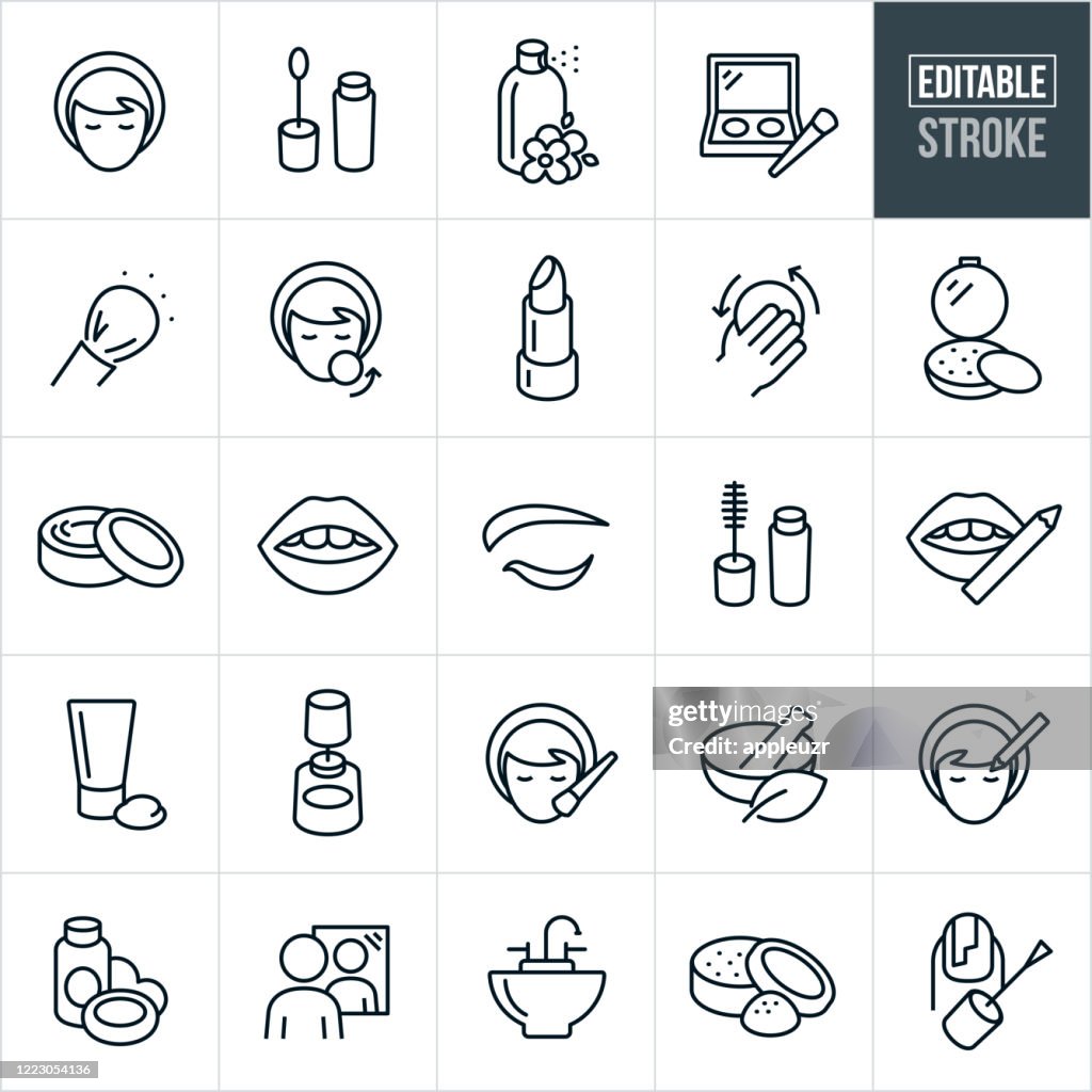 Cosmetics Thin Line Icons - Editable Stroke
