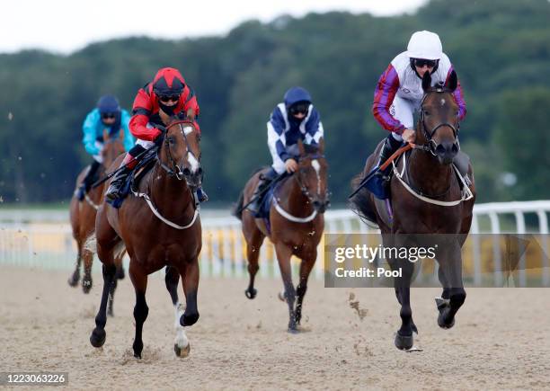 Toussarok ridden by PJ McDonald in action during the The Setting The Odds on The Betfair Exchange/EBF Novice Stakes at Newcastle Racecourse on June...