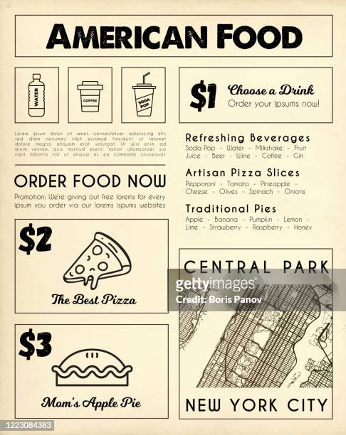 american fast food restaurant menu template on retro textured paper background - australian cafe stock illustrations