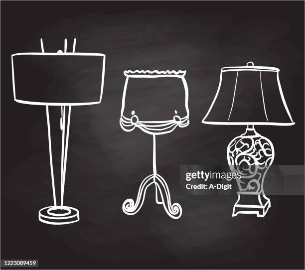 three lamps chalkboard - empty light socket stock illustrations