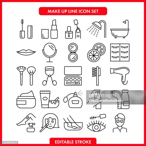 beauty and makeup vector icons set.editable stroke - manicure salon stock illustrations