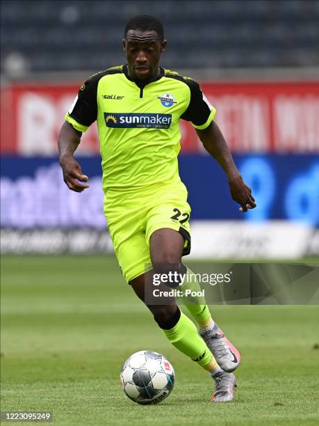 Christopher Antwi-Adjei of SC Paderborn 07 runs with the ball during the Bundesliga match between Eintracht Frankfurt and SC Paderborn 07 at...