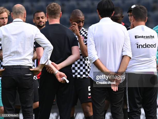 Gelson Fernandes of Eintracht Frankfurt and teammates react after during the Bundesliga match between Eintracht Frankfurt and SC Paderborn 07 at...