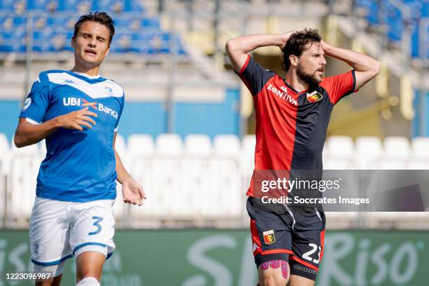 Mattia Destro of Genoa during the Italian Serie A match between Brescia v Genoa at the Stadio Mario Rigamonti on June 27, 2020 in Brescia Italy