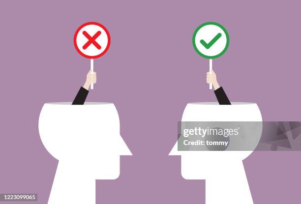 the right sign and wrong sign from a human head - cancellation stock illustrations