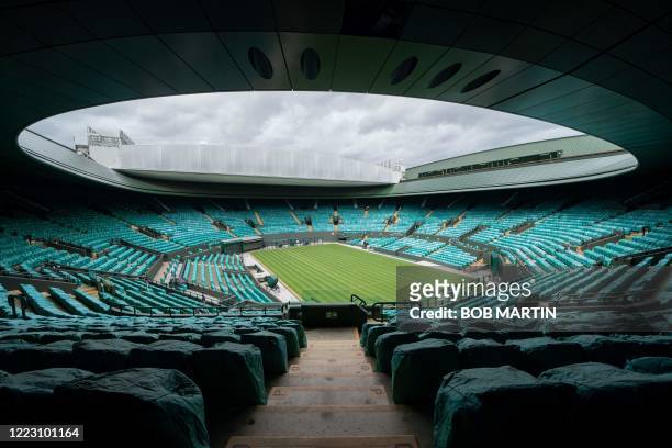 View of No.1 Court at the All England Lawn Tennis Club in west London on June 27, 2020 the weekend before the Wimbledon Championships tennis...