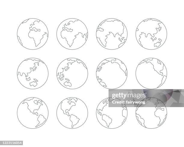 earth globe icons - continents shapes cartoon stock illustrations