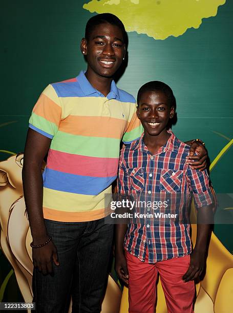 Actors Kwame Boateng and Kwesi Boakye pose at the after party for the premiere of Walt Disney Studios' "The Lion King 3D" at The Annex on August 27,...