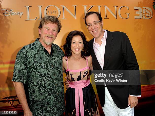 Director Roger Allers , actress Moira Kelly and director Rob Minkoff arrive at the premiere of Walt Disney Studios' "The Lion King 3D" at the El...