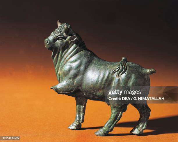 Prehistory, Italy. Bronze statue representing a bull, from Luni .