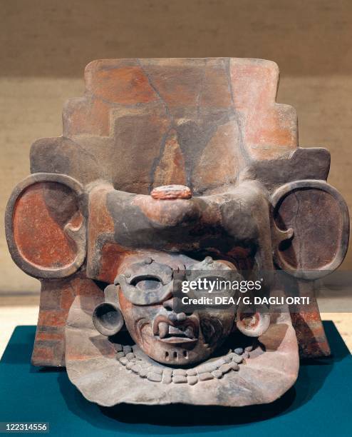 Zapotec civilization, Mexico, 1st century A.D. Polychrome ceramic funerary urn.