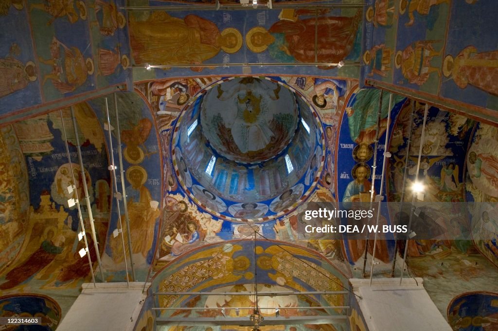 Russia, Suzdal, Vault with frescoes in Transfiguration Cathedral at Saviour Monastery of St Euthymius