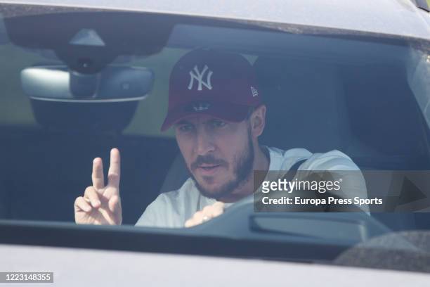 Eden Hazard of Real Madrid arrives at Ciudad Deportiva Real Madrid where medical tests are being conducted as the team prepares to return to training...