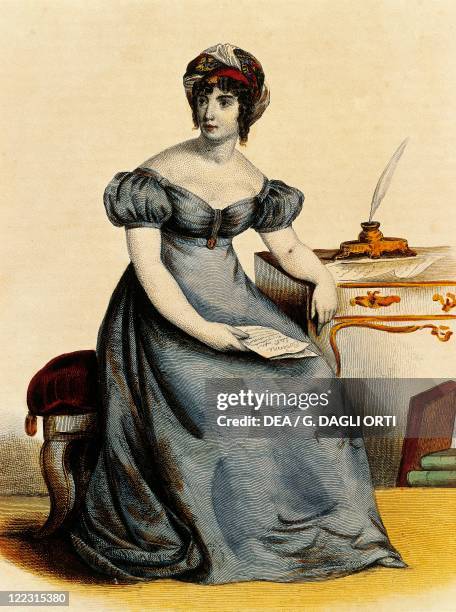 France, Paris, Portrait of Anne Louise Germaine Necker, Baronne De Stael-Holstein known as Madame De Stael , French-Swiss author, print.