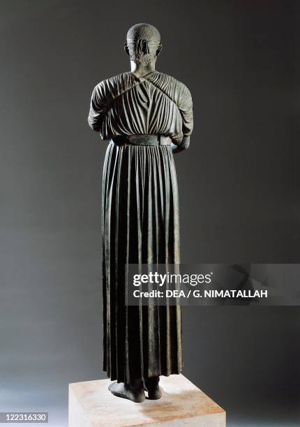 Greek civilization, 5th century b.C. Bronze statue of the Charioteer of Delphi, also known as Heniokhos, circa 475 b.C., height 180 cm. From Delphi,...