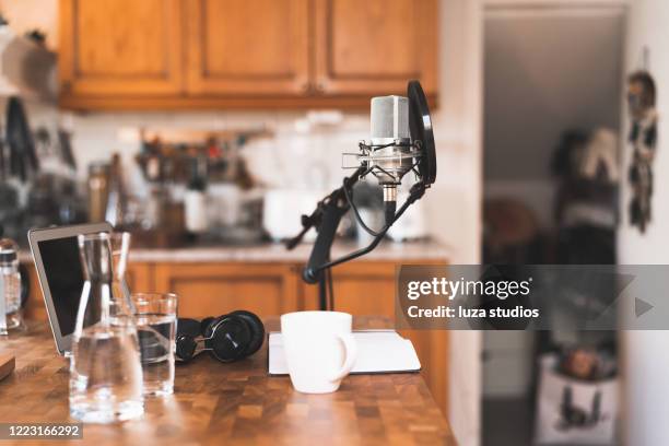 podcast equipment in a home environment - makeshift kitchen stock pictures, royalty-free photos & images