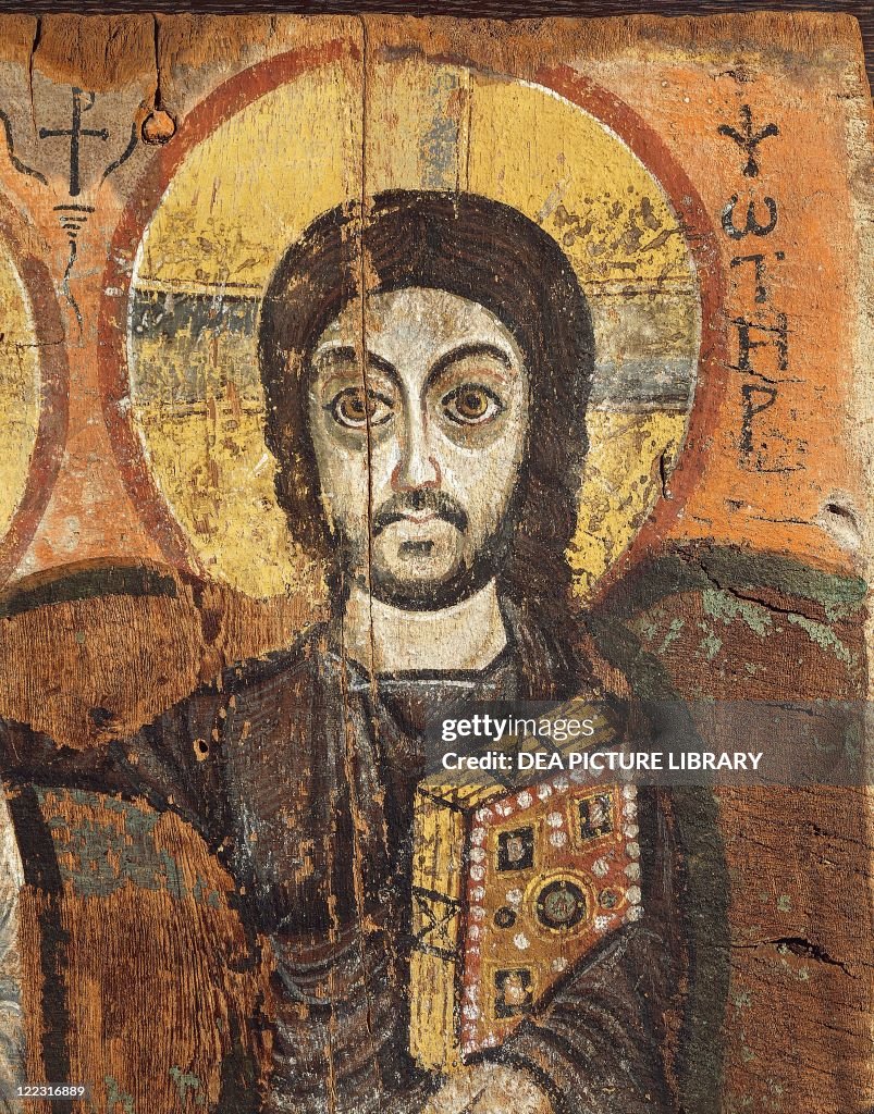 Christ and abbot Mena, detail: Christ, from Egypt, Bawit, tempera painting