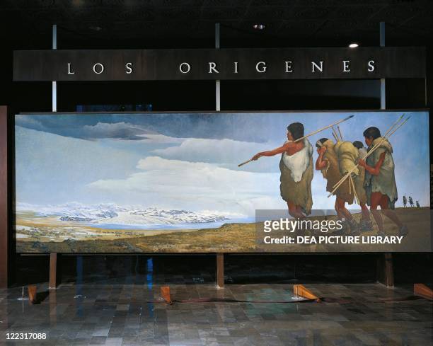Prehistory, Mexico - Reconstruction of Asian hunters migration across the Bering Strait during the first ice age - Fresco.
