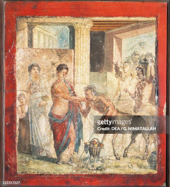 Roman civilization, 1st century A.D. Fresco depicting a centaur at the wedding of Pirithous and Hippodamia. From Pompei, Italy.
