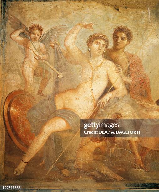 Roman civilization, 1st century A.D. Fresco portraying Ares and Aphrodite. From Casa di Marte e Venere Pompeii.