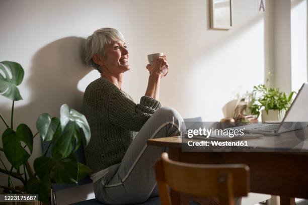 happy senior woman relaxing at home - westend61 fotografías e imágenes de stock