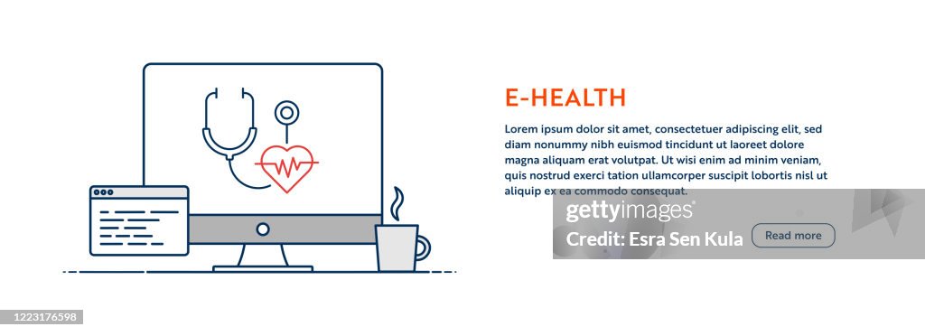 Ehealth Concept With Line Computer Illustration With Editable Stroke ...