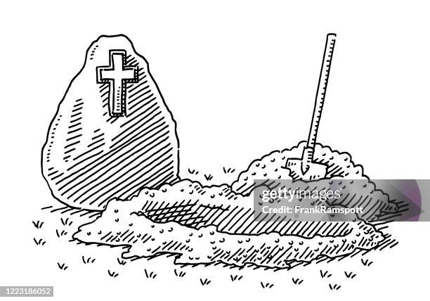 digging a grave symbol drawing - digging grave stock illustrations