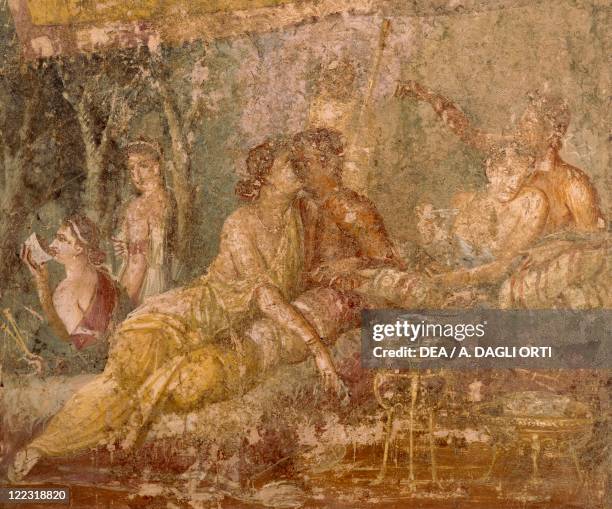 Roman civilization. Fresco depicting triclinium scene. From Pompei, Italy.