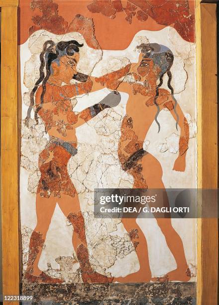 Greek civilization, 16th century b.C. Fresco depicting young boxers. From Akrotiri, Thera Island, Santorini, Greece.