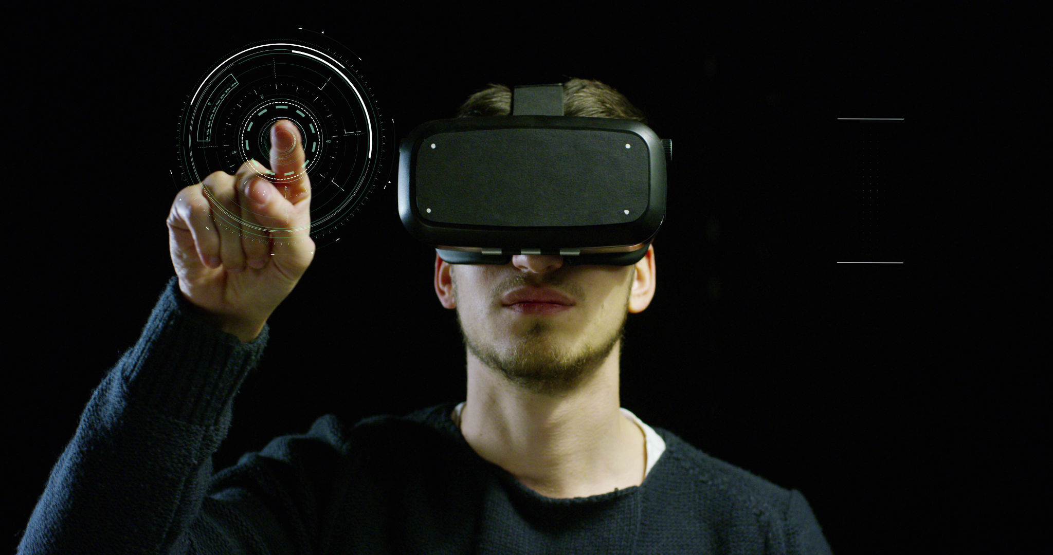 A guy uses augmented reality in the office A guy uses augmented reality in the office