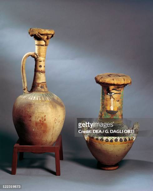 Egypt, Funerary vessels from the tomb of Kha and his wife Merit in Deir el-Medina, eighteenth dynasty.
