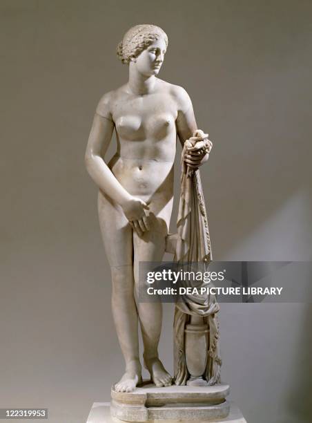 Roman civilization, 1st-2nd century A.D. Marble statue of Aphrodite of Cnidus. Copy of a Greek original by Praxiteles, 4th century b.C.
