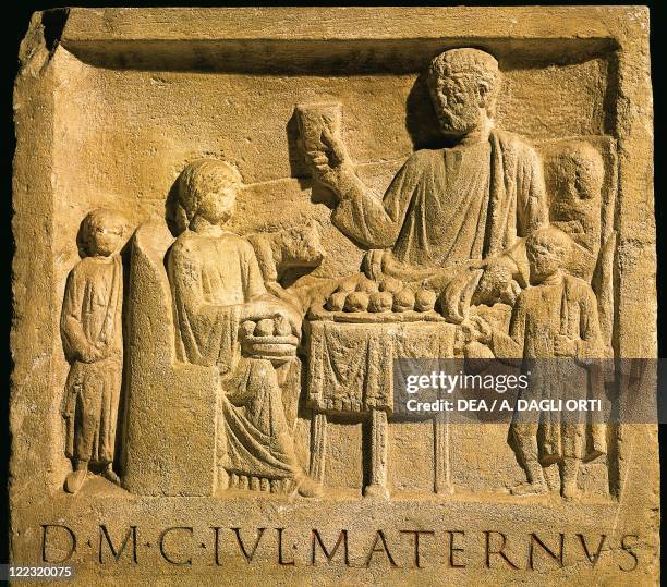 Roman civilization, 1st century A.D. Relief portraying a feast. From Cologne, Germany.