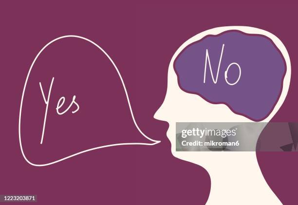 a person thinking no and saying yes - communication problems stock-fotos und bilder