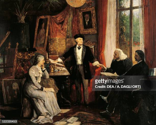 Germany - 19th century. Richard Wagner and his wife Cosima Liszt with Franz Liszt at the Wahnfried Haus in Bayreuth.