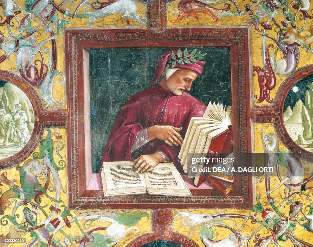 Italy, Umbria Region, Orvieto, Cathedral, Chapel of the Madonna di San Brizio, portrait of Dante Alighieri by Luca Signorelli, fresco