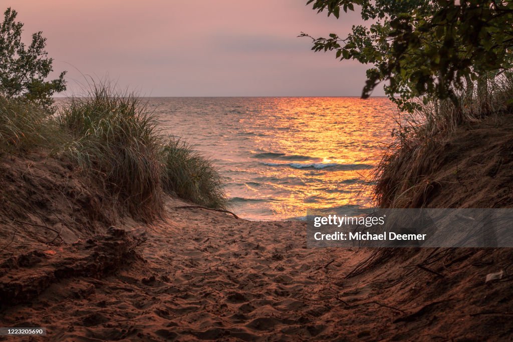 Sunset on Lake Michigan shot from the dunes of Saugatuck Michigan
