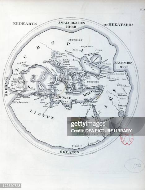 Cartography, 6th-5th century b.C. Circular world map by Hecataeus of Miletus.