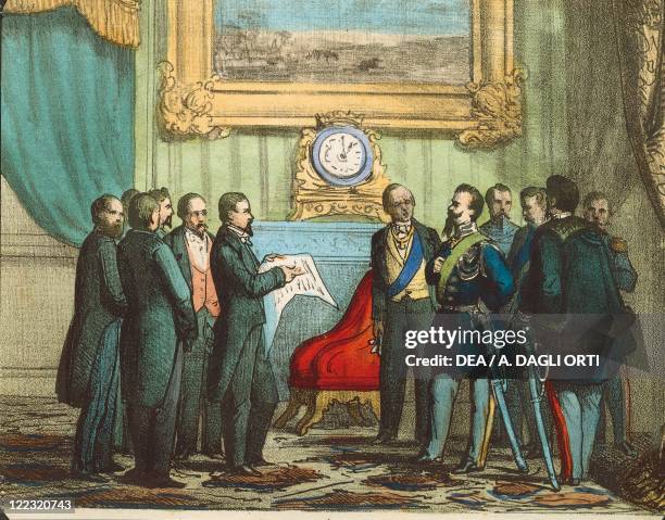 Italy - 19th century - King Victor Emmanuel II received the delegates with the result of the Plebiscite for the annexation of Tuscany into the...