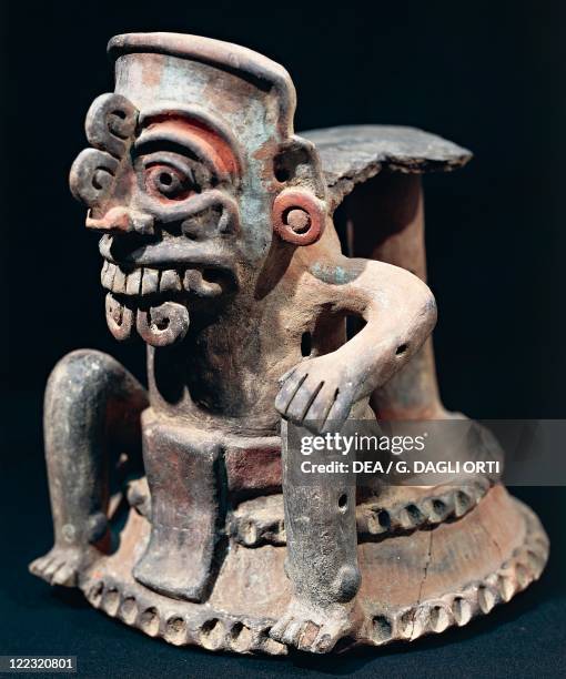 Maya civilization, Guatemala highlands, 11th century A.D. Polychrome ceramic statuette.