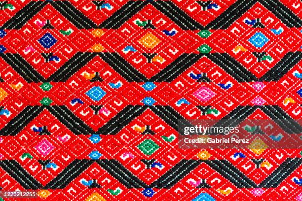 a mayan textile from chiapas, mexico - mexican embroidery stock pictures, royalty-free photos & images