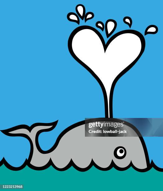 illustrations, cliparts, dessins animés et icônes de une baleine mignonne soufflant un coeur de bec d’eau - jack of hearts