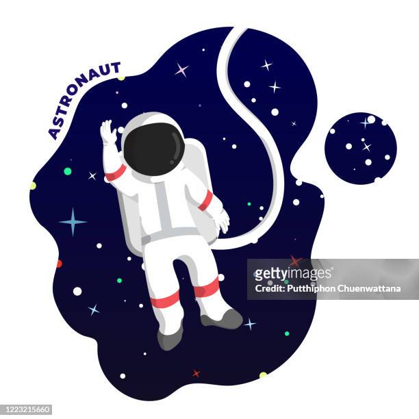 astronaut in outer space illustration. vector stock illustration. - astronaut hand stock illustrations