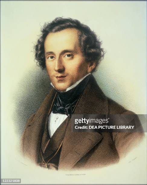 Felix Mendelssohn Bartholdy , color lithograph after a painting of Theodor Hildebrand.