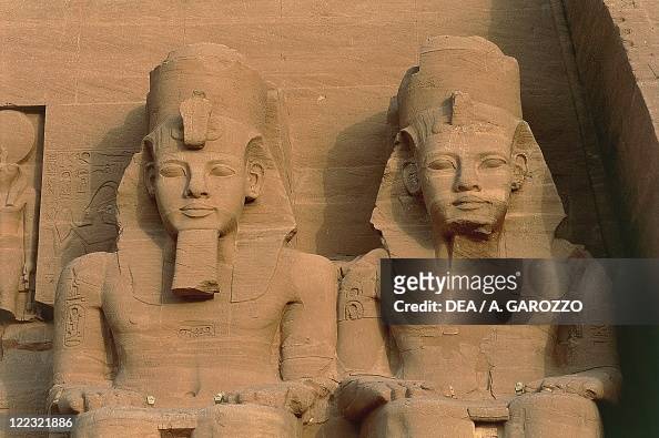 Egypt, Nubia, Abu Simbel, Colossal statues of Ramesses II at Temple of Hator