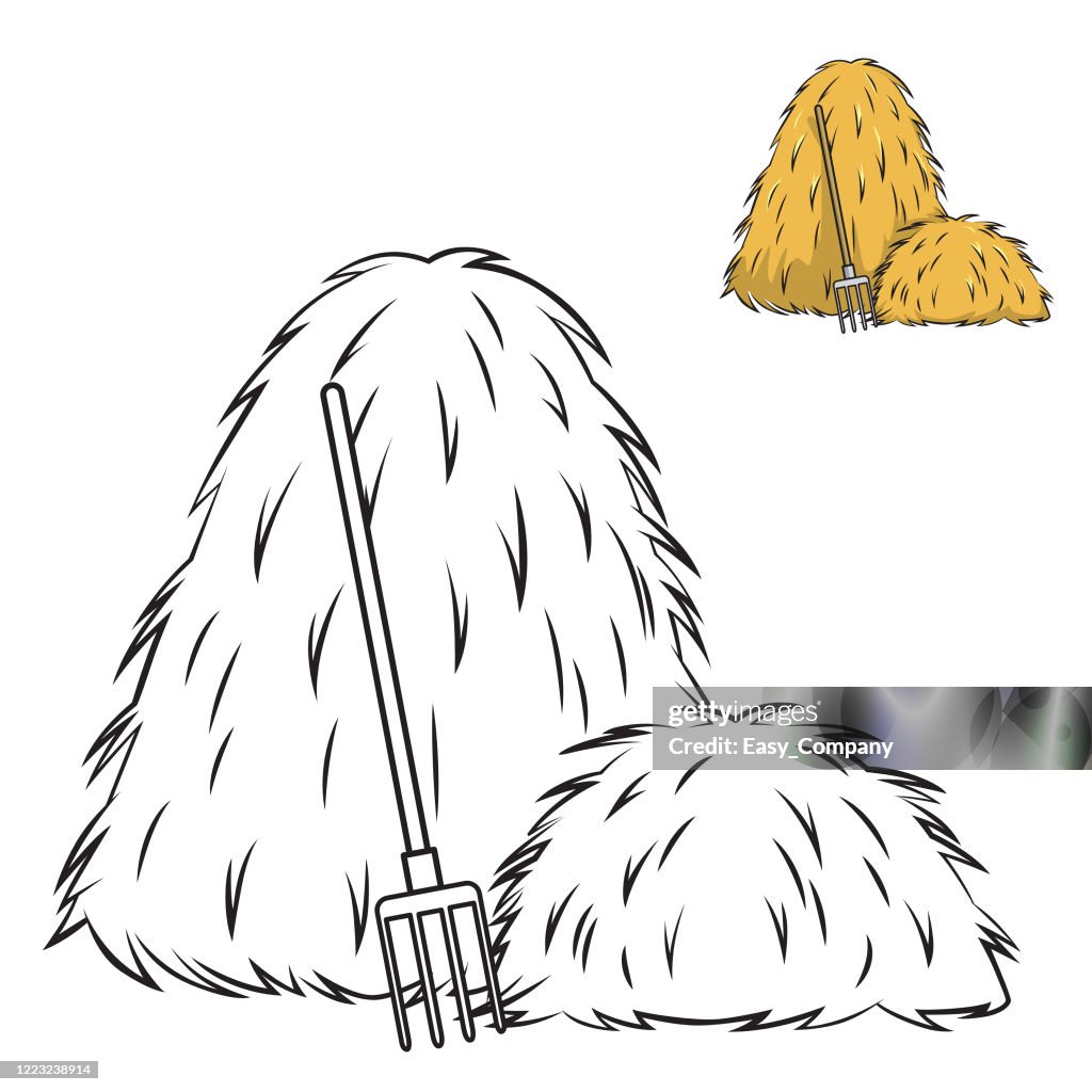 Picture of hay illustration related to livestock Is a black and white picture for children to paint Used for teaching aids Assembling children's books or use for teachers to teach.