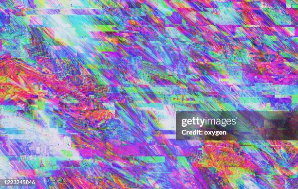 abstract digital pixel noise glitch error video damage background - parasitage photos et images de collection