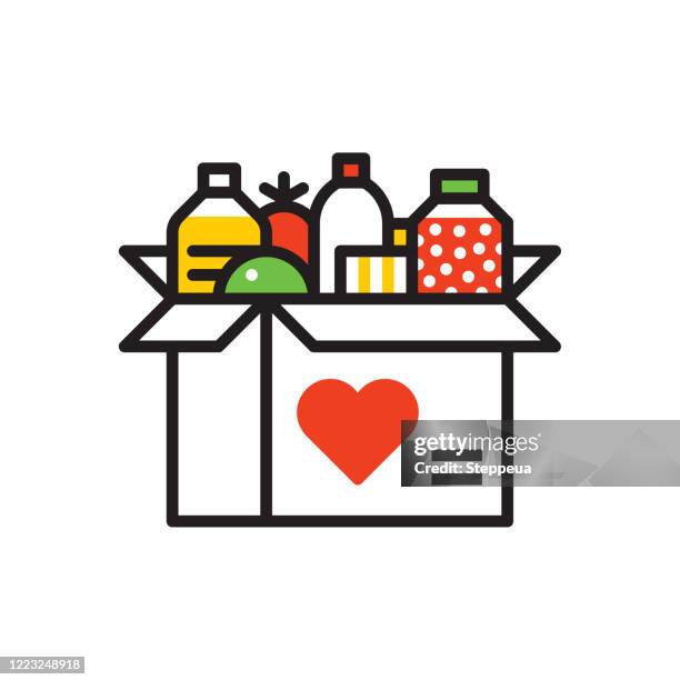 ilustraciones, imágenes clip art, dibujos animados e iconos de stock de icono de donación de alimentos - food pantry