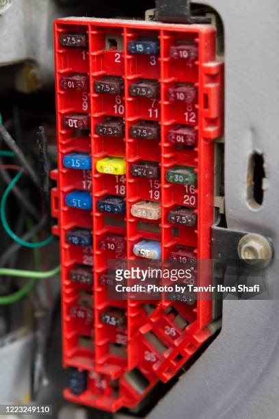 automotive fuse box - red car wire stock pictures, royalty-free photos & images