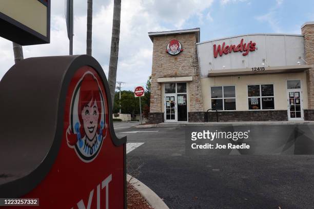Wendy's restaurant is seen on May 06, 2020 in Miami, Florida. Reports indicate that hundreds of Wendy’s restaurants have run out of meat due to...